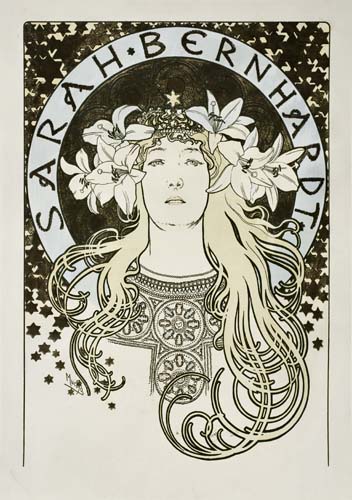ALPHONSE MUCHA (1860-1939) SARAH BERNHARDT / [LA PLUME.] 1896. 25x18inches.